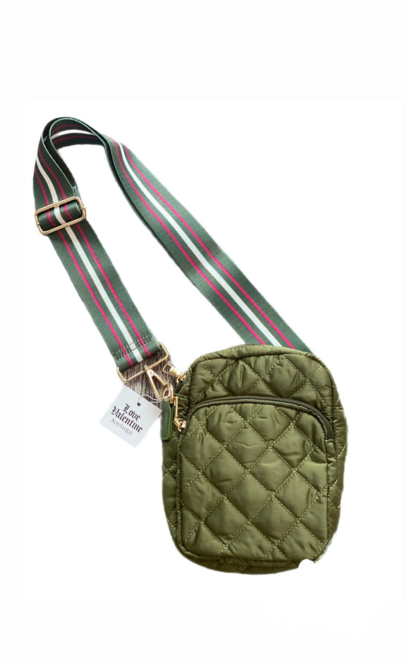 Army Green Quilted Phone Crossbody Bag
