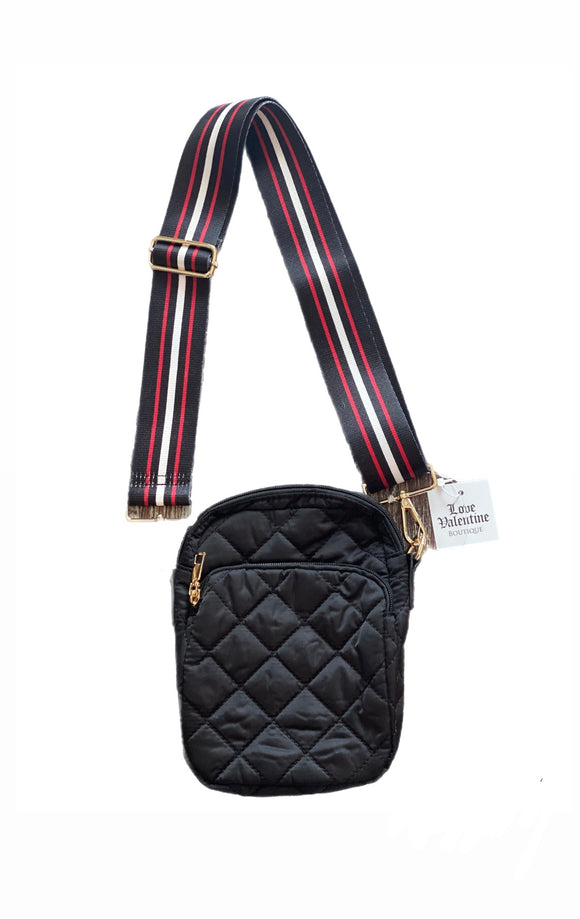 Black Quilted Phone Crossbody Bag