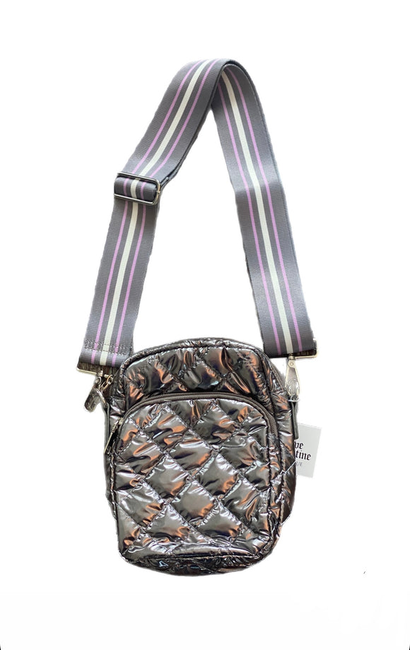 Pewter Quilted Phone Crossbody Bag